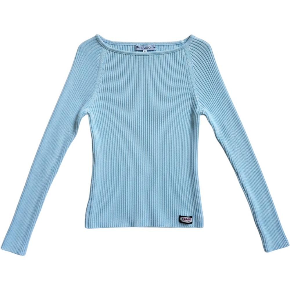 Vintage Mudd Jeans Ribbed Knit Boat Neck Sweater Baby Blue XL Y2K Long Sleeve